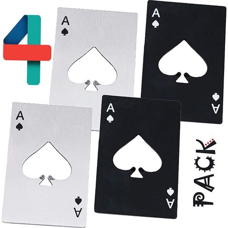 4 Pièces Forme de poker Ouvreur de bière, en forme de carte de crédit adapté à la taille du portefeuille, Décapsuleur Ouvre-bouteille Ouvre-Bouteilles, Tire-Bouchon Ouvre Bocal se réunir (1/5)