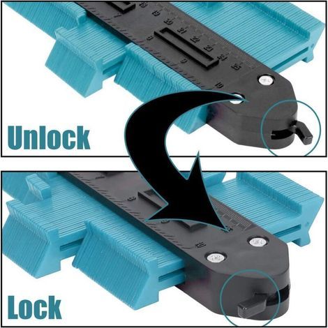 2 Pièces Copieur de Contour Verrouillable (12cm&25cm) Tool Template with Précisément Copies Formes irrégulières et maladroites - Shapes Frame Profile Gauge Tool (Vert) (1/3)