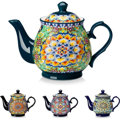 SIMI Théière Bohème en Porcelaine 840 ml, Résistante à la Chaleur avec Bec Anti-Goutte, Theiere pour Thé en Vrac et Infusions, Compatible Lave-Vaisselle et Micro-ondes (1/5)