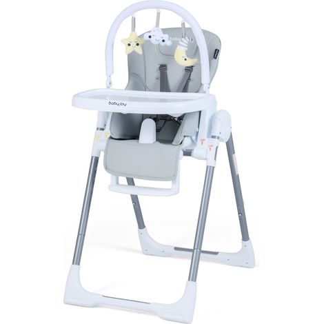 Chaise haute bébé pliable avec hauteur réglable et siège rembourré - gris clair
