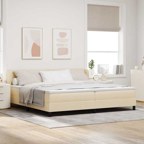 Cama tipo Box Spring con cabecera Crema 200 x 200 cm tela (1/5)