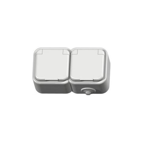Enchufe doble hermético Delfina con tapa IP44, color gris GNH-2DZ/30/w