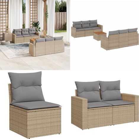 7-tlg. Garten-Sofagarnitur mit Kissen Beige Poly Rattan - Gartenmöbel Set - Outdoor Möbel - Rattan Gartenmöbel - Lounge Set - Esstisch Set - Home & Living (1/5)