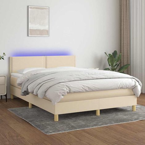 vidaXL Sommier à lattes de lit avec matelas LED Crème 140x190 cm Tissu (1/5)