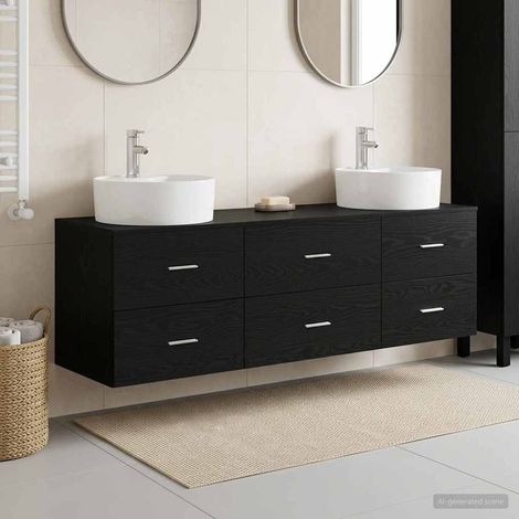 vidaXL Juego de Muebles de Baño 3 uds. Negro 161,5 x 44,5 x 82 cm (1/5)