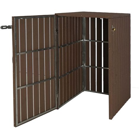 Cubo de basura exterior que alberga contenedores de basura de hasta 2 contenedores metálicos aspecto madera marrón 115x77x97 cm 040002862