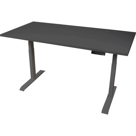 STIER Elektrisch höhenverstellbarer Schreibtisch TSR, 160x80cm, schwarz/schwarz, mit Doppelmotor, Höhe 595-1245mm, 100kg Tragkraft