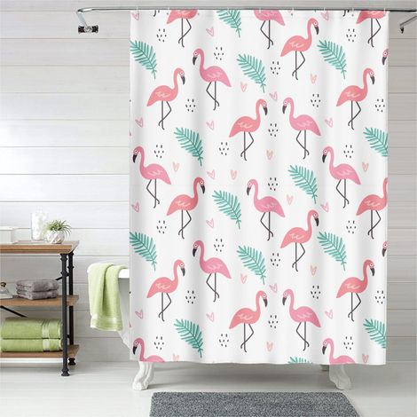 Rideau de douche flamant rose aquarelle, tissu salle de bain imperméable, 150x180 cm (1/5)