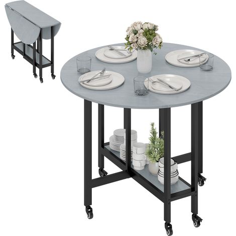Comedor Mesa Pliable avec Ruedas y Estante Abierto Cuisine Mesa pour Petits Espaces Gris Ciment