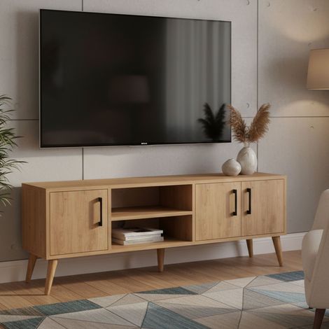Fernsehtisch Brugine, 1 Ablage, 3 Türen, 2 Fächer, 150x34x52h cm, Eiche Braun (1/5)