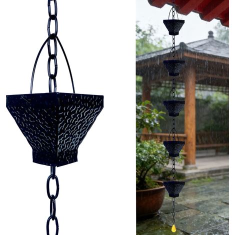 Chaîne de pluie, chaîne d'évacuation pour gouttière, chaîne de pluie en métal pour extérieur, décoration de jardin, longueur 129.5 cm (1/5)