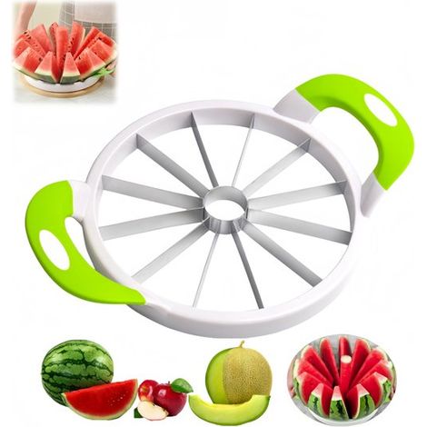 1 pieza, Cortador de melón, Cortador de sandía con 12 cuchillas, Cortador de sandía de acero inoxidable, Cortador multifuncional, Verde (1/5)