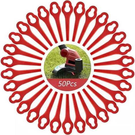 50er-Pack Klingen kompatibel mit Rasentrimmer Ferrex Aldi Far 20 i, Ersatzklingen für Akku-Rasentrimmer Ferrex L95 (13×8mm rot) (1/3)