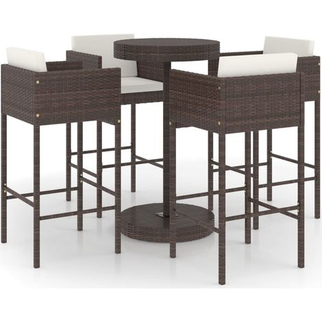 Maison Exclusive - 5-tlg. Gartenbar-Set mit Kissen Poly Rattan Br