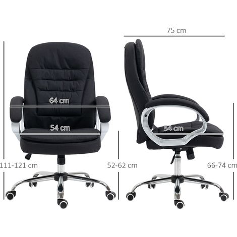 Chaise de bureau Vinsetto avec accoudoir réglable,chaise de bureau ergonomique,fonction bascule,hauteur réglable,noir,en lin,64x75x111-121 cm
