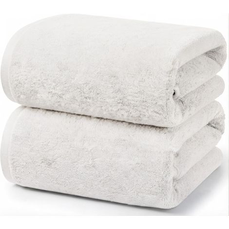 Lot de 2 Draps de Bain 70x140 cm Serviettes de Douche Coton Blanc (1/5)