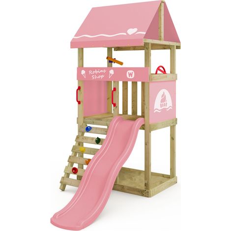 Wickey Klettergerüst Spielturm DinkyHouse für Kleinkinder mit Rutsche und Kletterleiter - Pastellpink