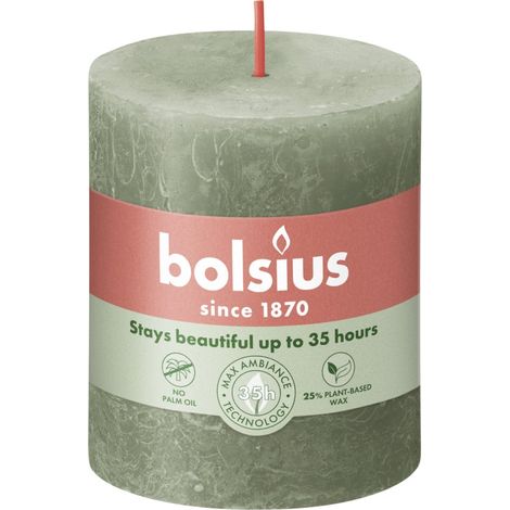 Bolsius Rustik Stumpenkerze olivengrün, Höhe  8 cm, Ø 6,8 cm Stumpen- und Kugelkerzen