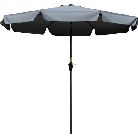 2.7m Patio Parasol Garden Umbrellas Outdoor Sun Shade Table Umbrella with Tilt, Crank, 8 Ribs, Ruffles, Grey