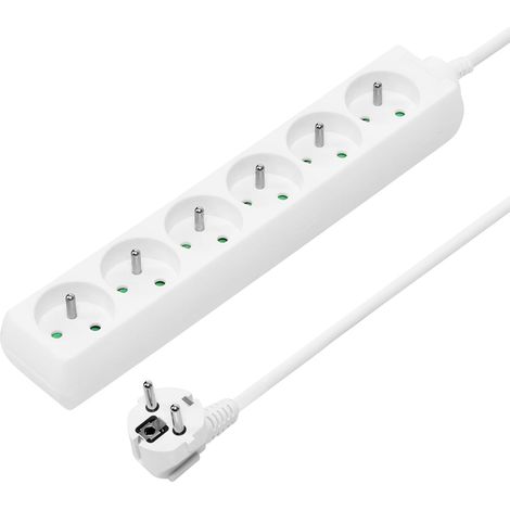 Multiprise 10m, 6 Prises, Rallonge 230V, 6 Prises Françaises Tournées à 45°, Multiprise de Qualité avec Sécurité Enfant, Couleur Blanc (1/5)