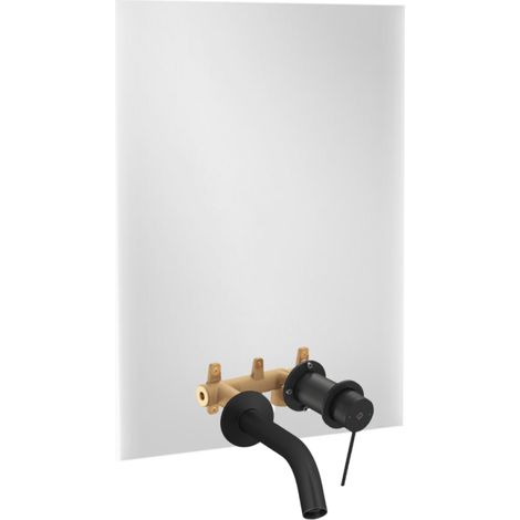 Espejo LED de 80 cm con 2 orificios + mezclador de lavabo empotrado JACOB DELAFON Grands Boulevards Negro mate + cuerpo empotrado