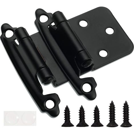 CCYKXA Charnières d'armoire noires mates de 1,27 cm (2 paires - 4 pièces) à fermeture automatique pour salle de bain et cuisine - Montage encastré avec pare-chocs de porte et vis améliorées