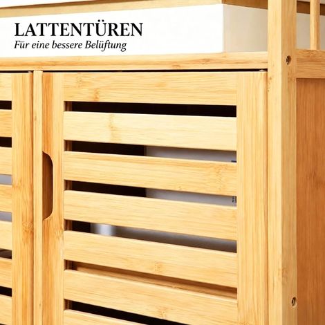 Meuble de rangement en bambou naturel avec portes à lamelles, commode spacieuse 100x35x82 cm (1/5)