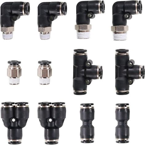 Assortiment de 12 raccords 6 styles mm, y compris PL-1/4-N1, PL-1/4-N2, PC-1/4-N1, 1/4-N1, 1/4" Od, Od Y Splitter PUC-1/4 Push to connect Tube raccord - (1/5)