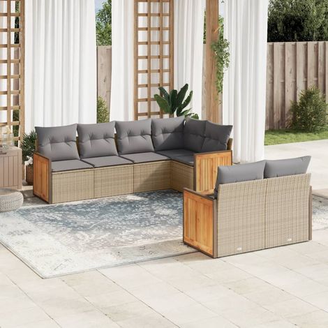 Set sofás de jardín 7 piezas y cojines ratán sintético beige vidaXL (1/5)