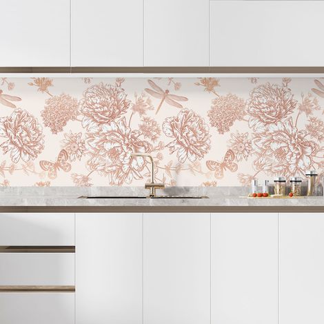 Crédence adhésive cuisine - Fleurs papillons - 55x82,5 cm - Adhésif + Protection BRILLANTE (1/5)