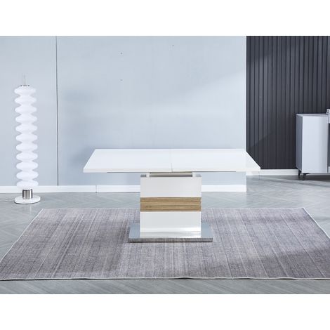 Table de salle à manger extensible coloris blanc, chêne cambrian - longueur 140-180 x profondeur 90 x Hauteur 76 cm -PEGANE- (1/2)
