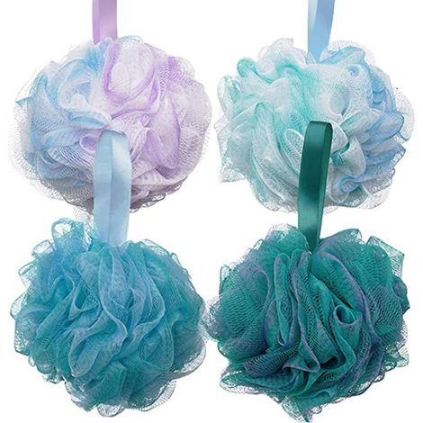 Éponges de douche et de bain, boules de luffa 75 g/pièce, pour le corps, pour hommes et femmes - Lot de 4 éponges aux couleurs florales (1/5)