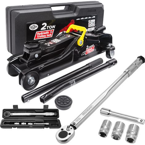 Deuba Tire Change Set Hydraulic Jack 2t incl. Rubber Pad Torque Wrench 6 Pieces 1/2 "40-210Nm Case