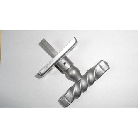 Bouton de crémone sur rosette - Fer poli torsadé - Carré 7 mm - Entraxe 43 mm - Pour crémone encastrée (1/2)