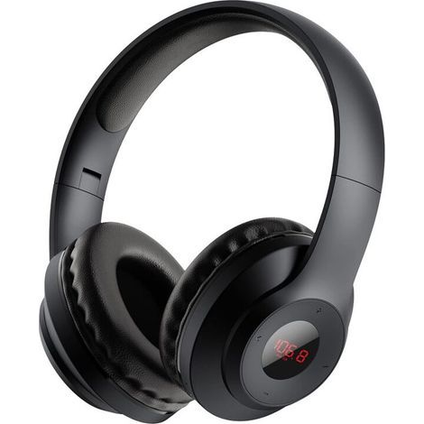 Casque radio FM portable avec affichage LED, oreillettes confortables et récepteur FM, idéal pour les réunions, le travail et la randonnée - Noir (1/5)
