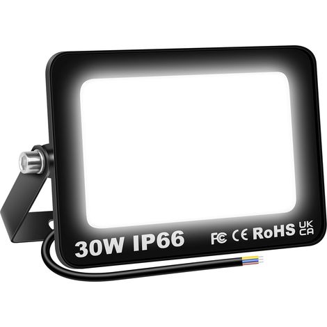 Projecteur LED Exterieur 30W, 3000LM Blanc Froid 6000K Spot LED Extérieur, IP66 Etanche Eclairage Exterieur Lumière de Sécurité pour Patio, Jardin, Garage, Terrasse, Usine, Entrée, Maison