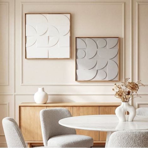 Decoración de pared geométrica 3D blanca, 2 piezas, 80 x 3,5 x 80 cm (1/5)
