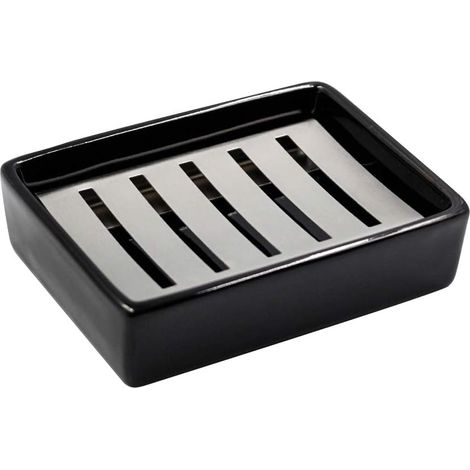Porte-Savon en Céramique en Acier Inoxydable 304 pour Salle de Bain, Double Couche, Porte-Savon Auto-drainant, Dites Non au Savon Moelleux, Nettoyage Facile (Noir)