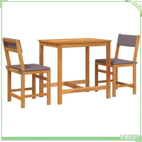 Ensemble de balcon 3 pièces - FAFEICY - 365856 - Bois d'acacia massif - Coussins gris déhoussables - Design à lattes (1/5)