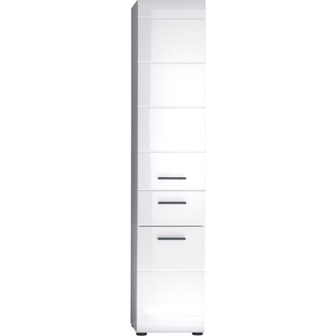SkinGloss Bad Hochschrank 2 Türen, 2 Schublade weiß, weiß Hochglanz.