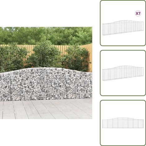 Gabionen mit Hochbogen 7 Stk. 400x30x80/100cm Verzinktes Eisen - Gabionen - Gabionenwand - Gartendeko - Gartenzubehör - Zaun (1/5)
