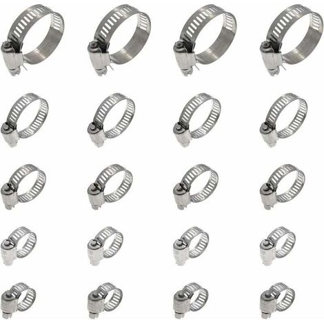 Enowelir Collier De Serrage Tuyau Réglable 16-25mm En Acier Inoxydable 304, 20 Pièces Pour Tuyau D'eau, Gaz, Câble Et Robinet (1/4)