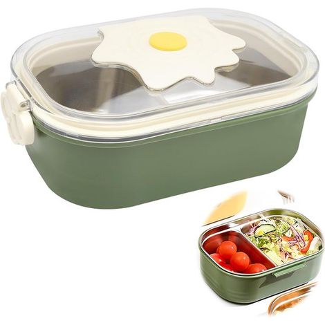 Lunchbox aus Edelstahl mit 2 Fächern Lunchbox mit Eigelbmuster Lunchbox mit Trennwand Snackbox für Mädchen und Jungen Frühstücksbox für die