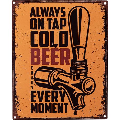 Plaque Murale Décorative Vintage Tireuse à Bière en Fer Orange et Noir 20 x 25 cm - PANGIVO