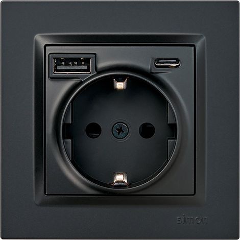 Prise Schuko + USB A + C 10,5 W 16 A 250 V, Simon 10, noir (1/3)