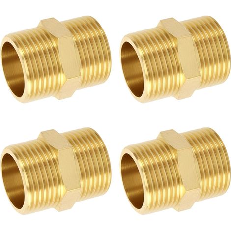 Mamelon Double 3/4 Pouce en Laiton Filetage Extérieur, 4 Pièces Mamelon Double avec Hexagone Robuste et Inoxydable, Laiton Raccord Fileté Raccords Adaptés à L'eau Potable (1/5)
