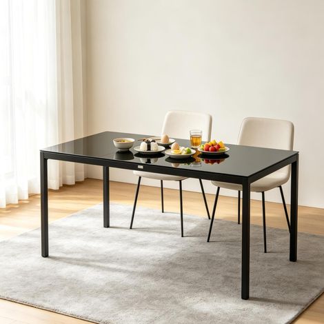 Tavolo da giardino 180 x 80 x 72 cm in alluminio e vetro temperato nero HAVRYA (1/5)