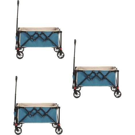 3er-Set folding Wagon Carts,Folding Wagon Cart with All Terrain Wheels,Heavy Duty Garden Carts with Adjustable Handle,Outdoor Utility Wagon for Camping Shopping Sports Fishing Blue