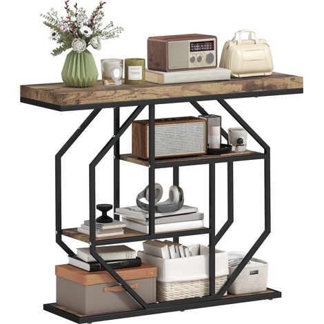 HOMCOM Industrial Console Table, Hallway Table with 4-Tier Shelves
