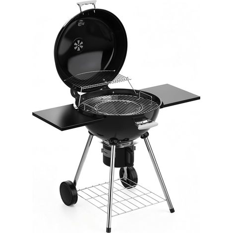 Barbecue Charbon de Bois avec Couvercle et Roues, BBQ Charbon de Bois à 4 Pieds, BBQ Charbon Rond, Thermomètre Intégré, Récupérateur de Cendres Amovible, Idéal pour Jardin Terrasse Camping (1/5)